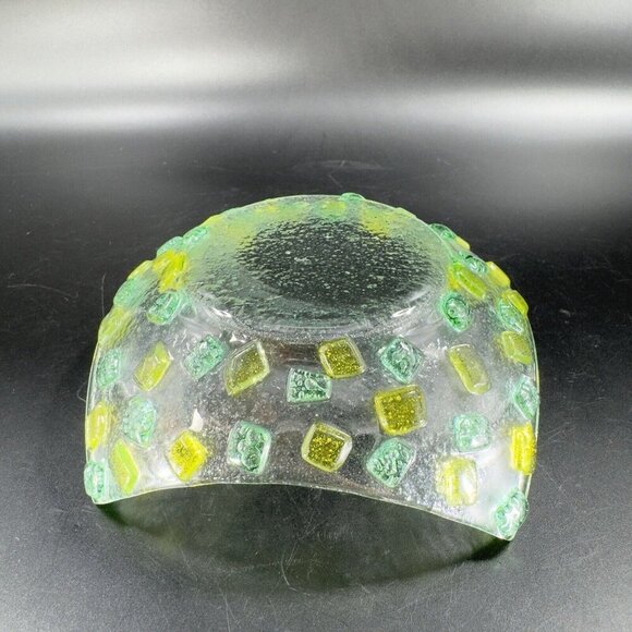 Square Fused Art Glass Dish Plate Whimsical Decor Textured Dish Hand Crafted Vtg - Picture 10 of 15